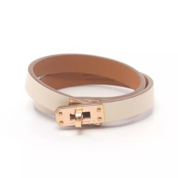 Auth HERMES Mini Kelly Double Tour Bracelet U Swift leather White Nata - Picture 1 of 5
